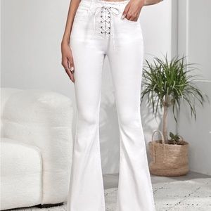 High Waist Lace Up Front Flare Jeans